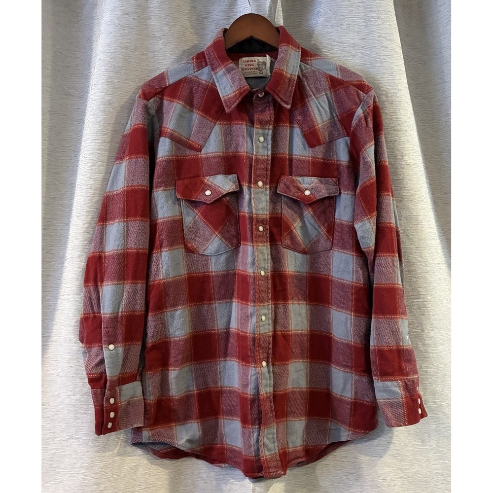 Vintage 70s 80s Saddle King Western‎ Pearl Snap Love Sleeve Plaid